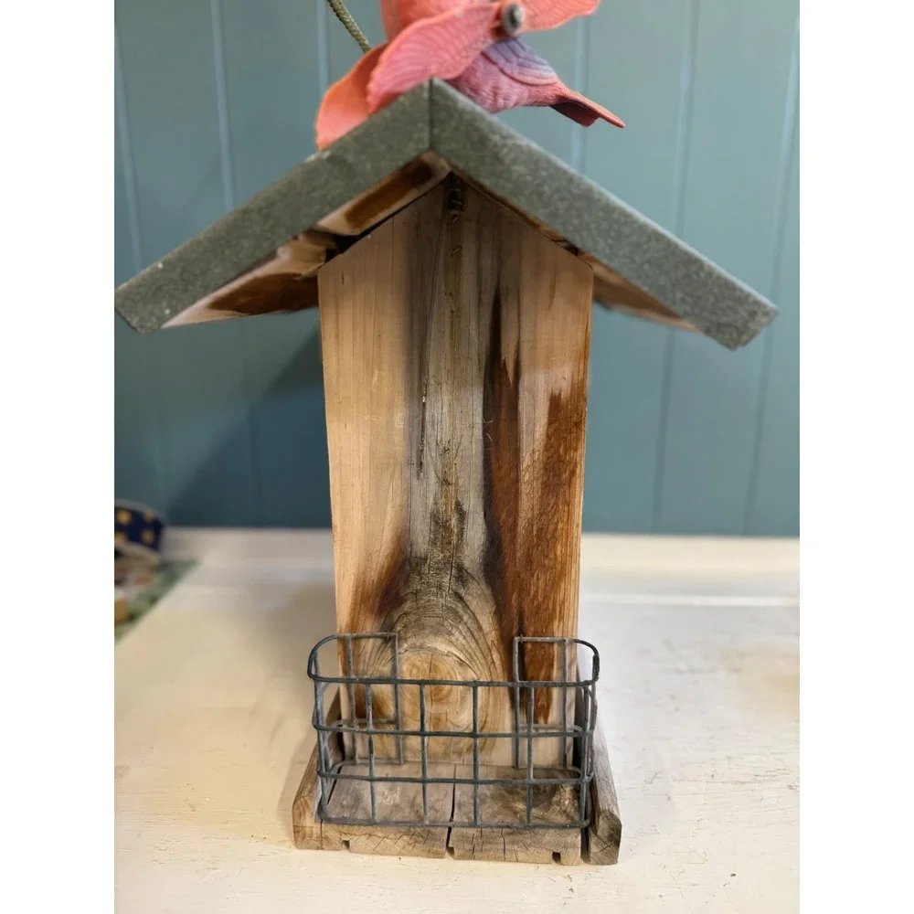 Rustic Cedar Wood Bird Feeder with Cardinal Wind Vane and Suet Cages